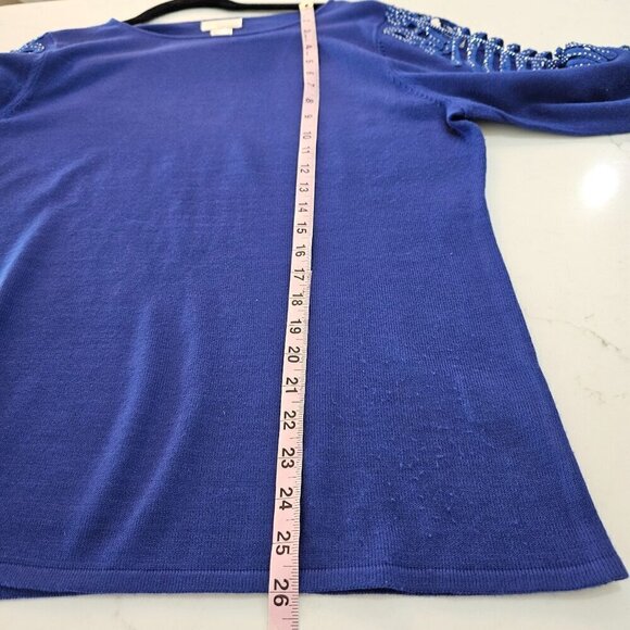 Alessa W Collection Decorative Cut Out Long Sleeve Blue Sweater Size 12 - Picture 11 of 12